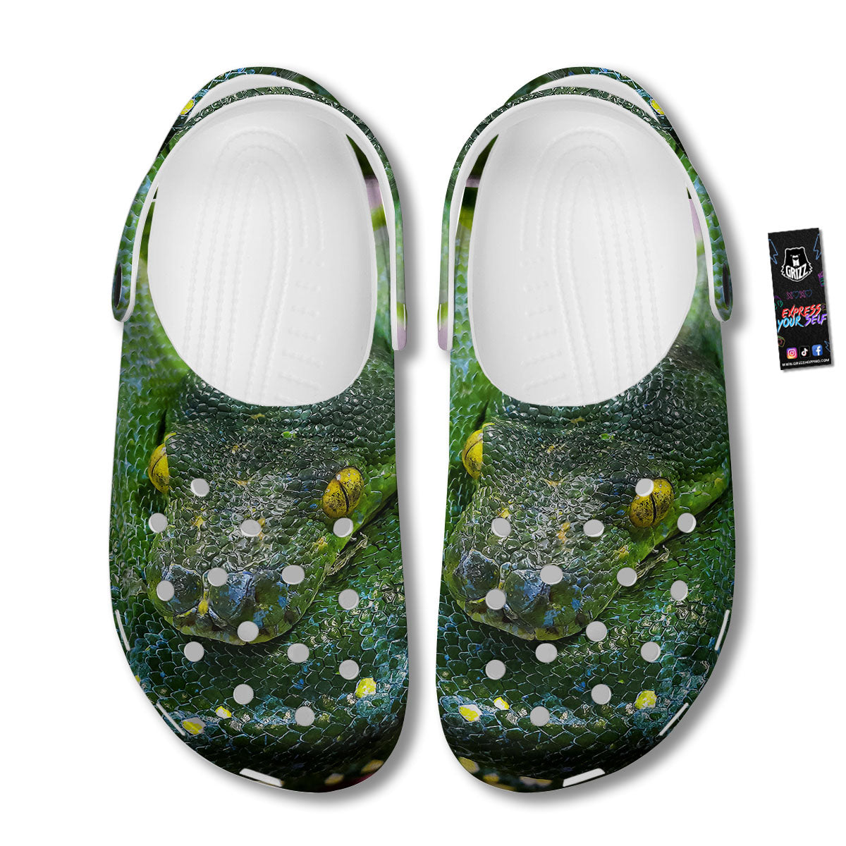 Python Snake Green Reticulated Print Clog-grizzshop
