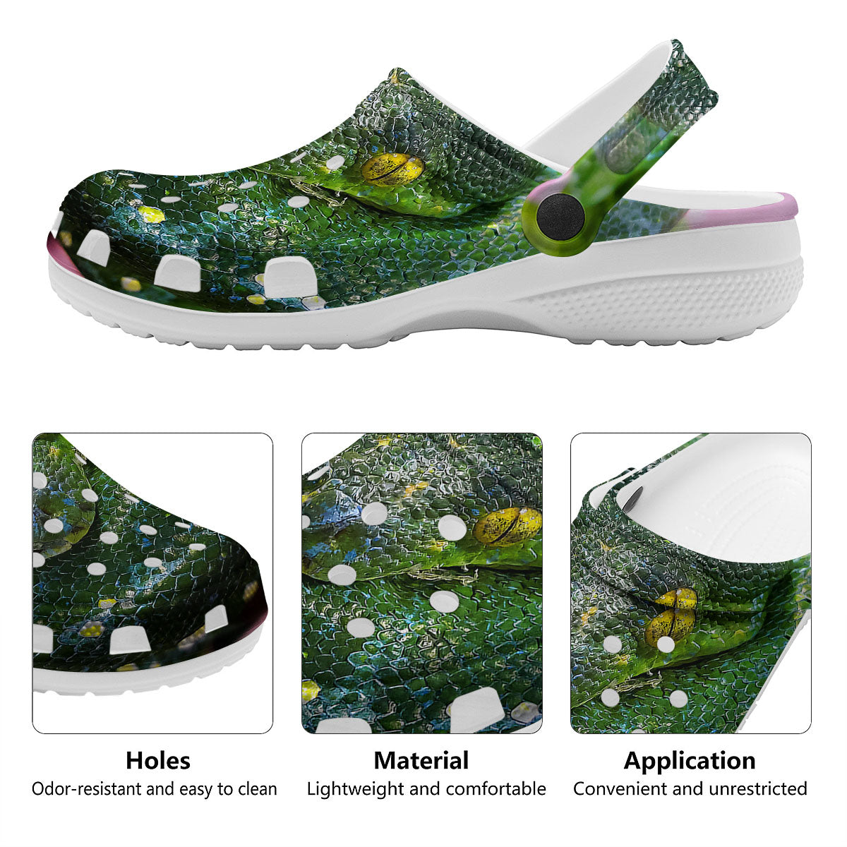 Python Snake Green Reticulated Print Clog-grizzshop