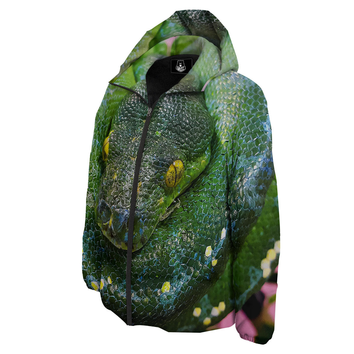 Python Snake Green Reticulated Print Down Jacket-grizzshop