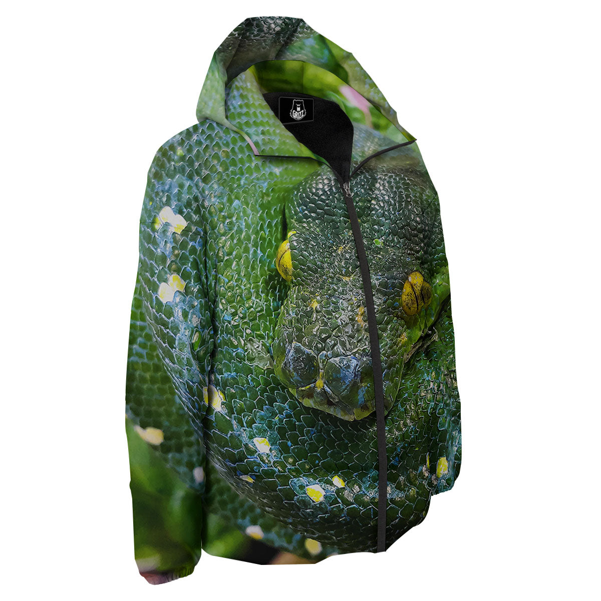 Python Snake Green Reticulated Print Down Jacket-grizzshop