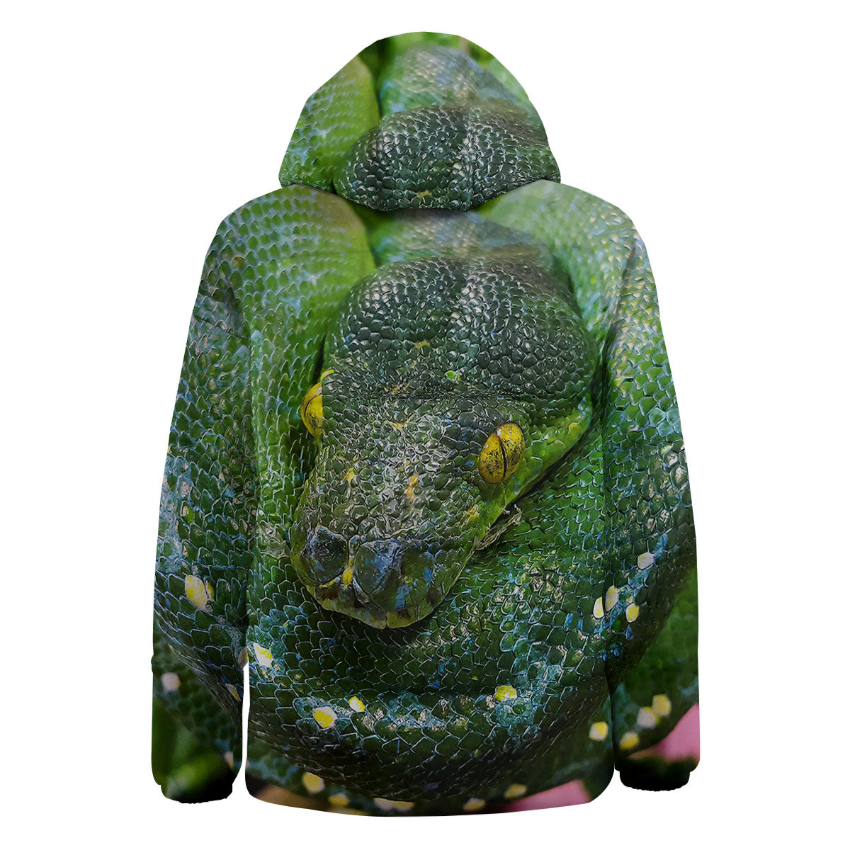 Python Snake Green Reticulated Print Down Jacket-grizzshop