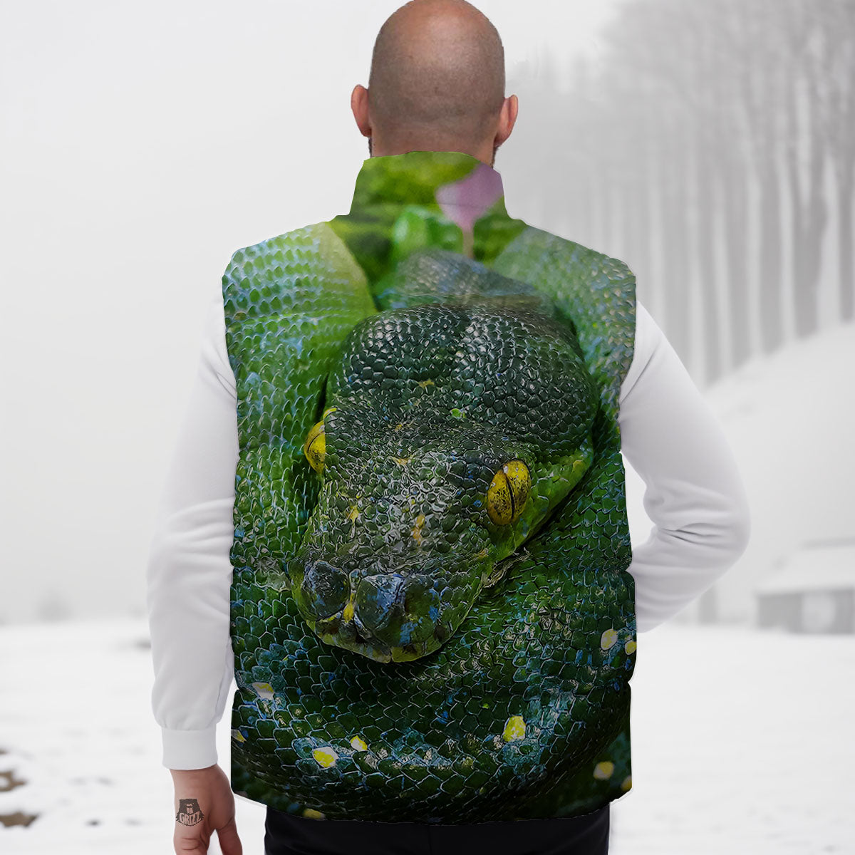 Python Snake Green Reticulated Print Down Vest