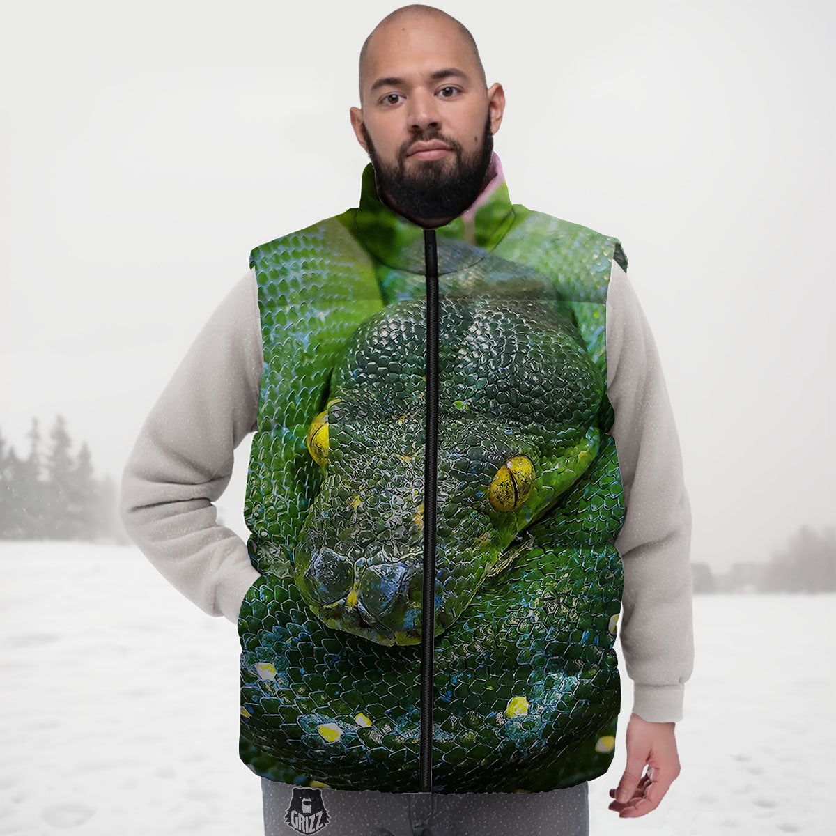 Python Snake Green Reticulated Print Down Vest