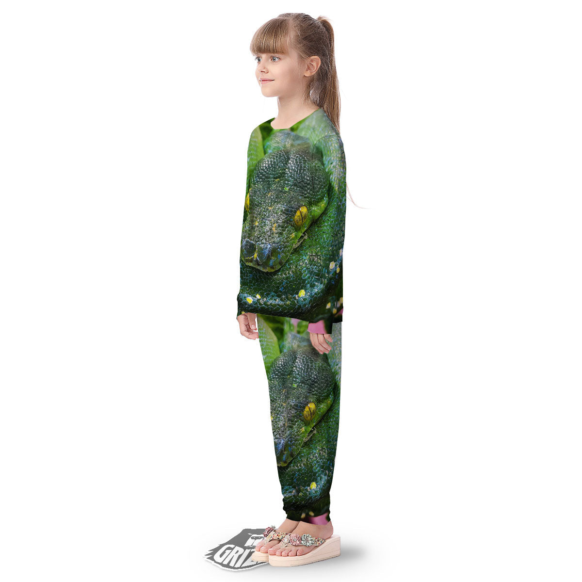 Python Snake Green Reticulated Print Kid's Pajamas-grizzshop