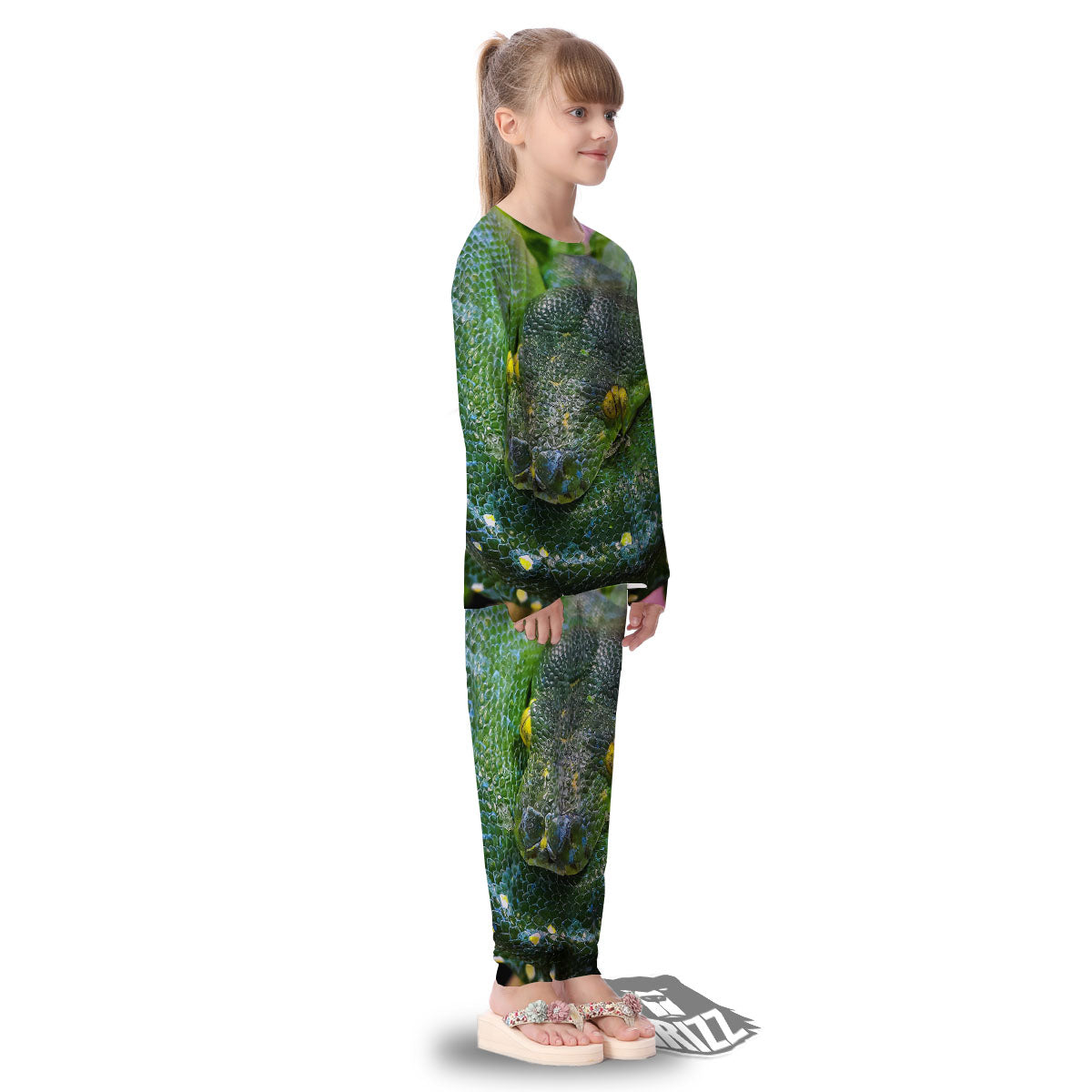 Python Snake Green Reticulated Print Kid's Pajamas-grizzshop