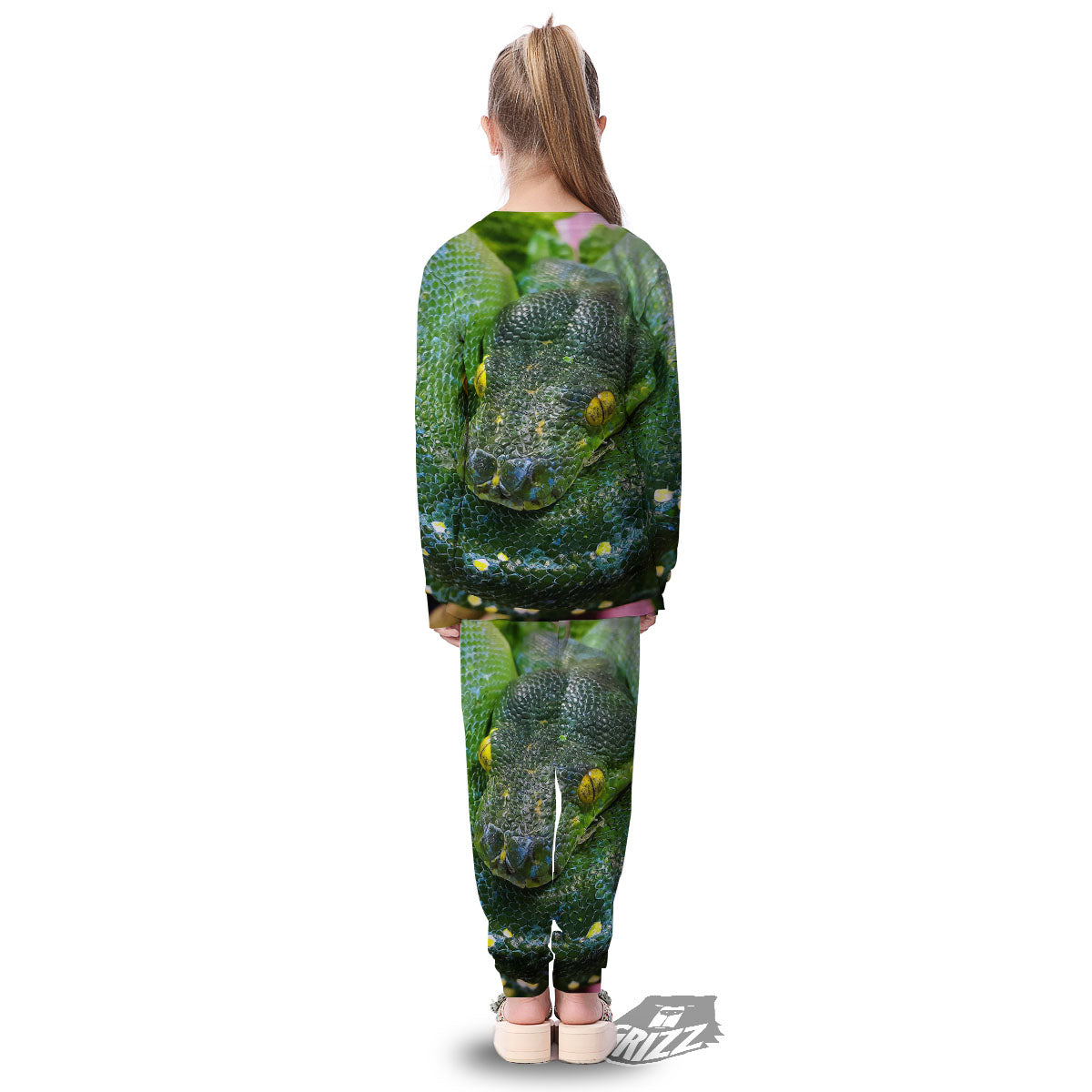 Python Snake Green Reticulated Print Kid's Pajamas-grizzshop
