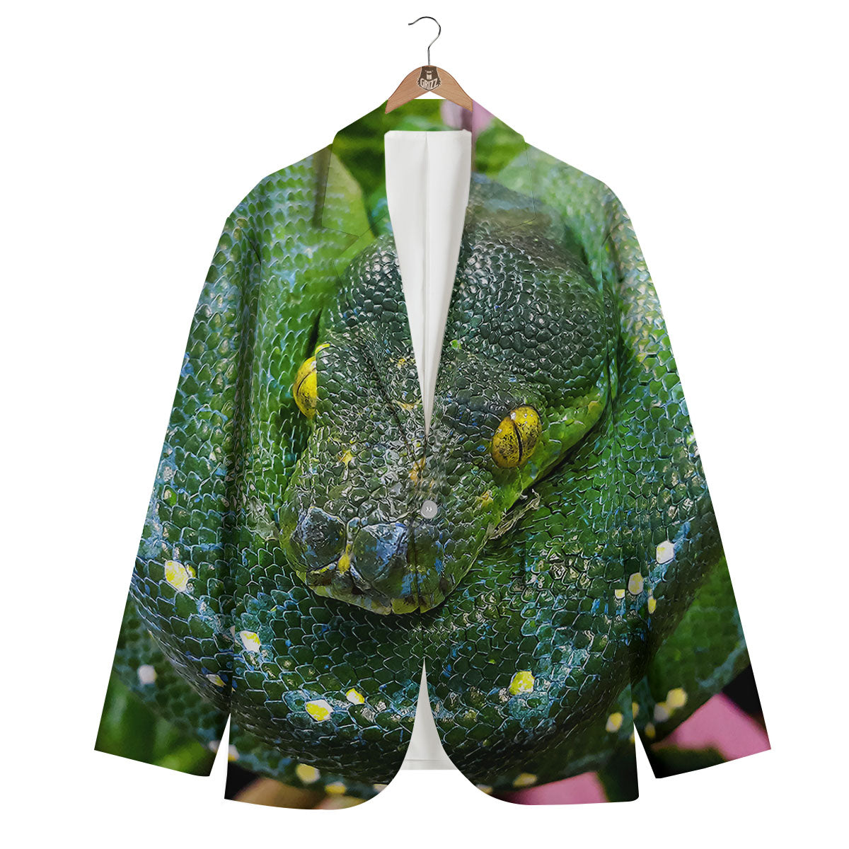 Python Snake Green Reticulated Print Men's Blazer-grizzshop