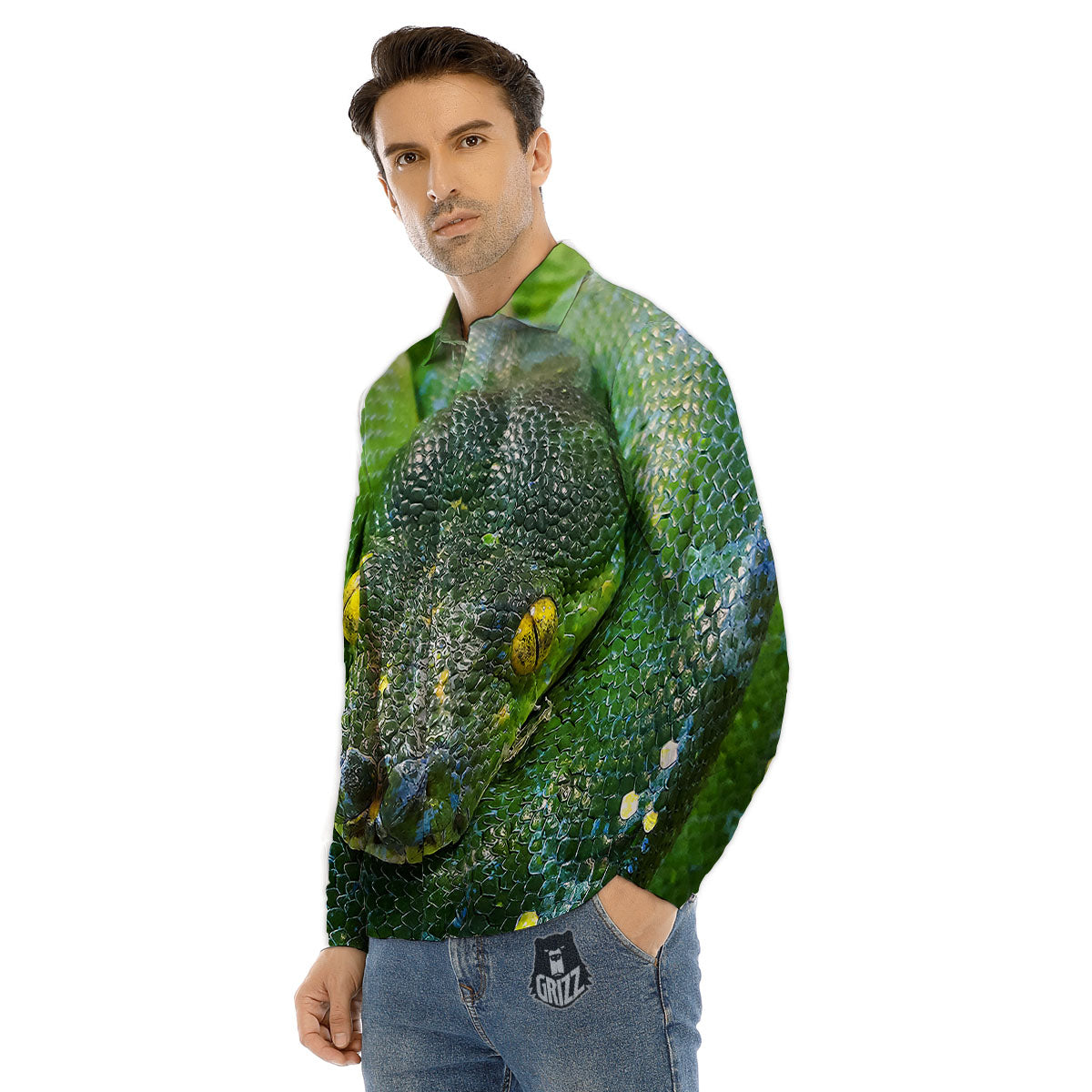 Python Snake Green Reticulated Print Men's Dress Shirts-grizzshop