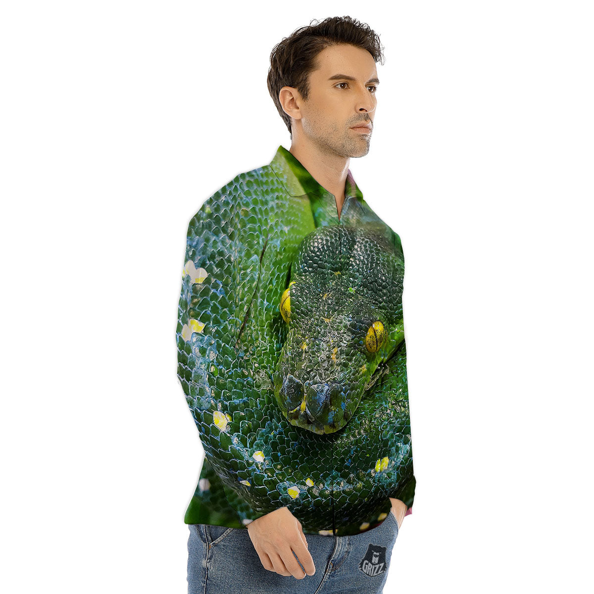 Python Snake Green Reticulated Print Men's Dress Shirts-grizzshop