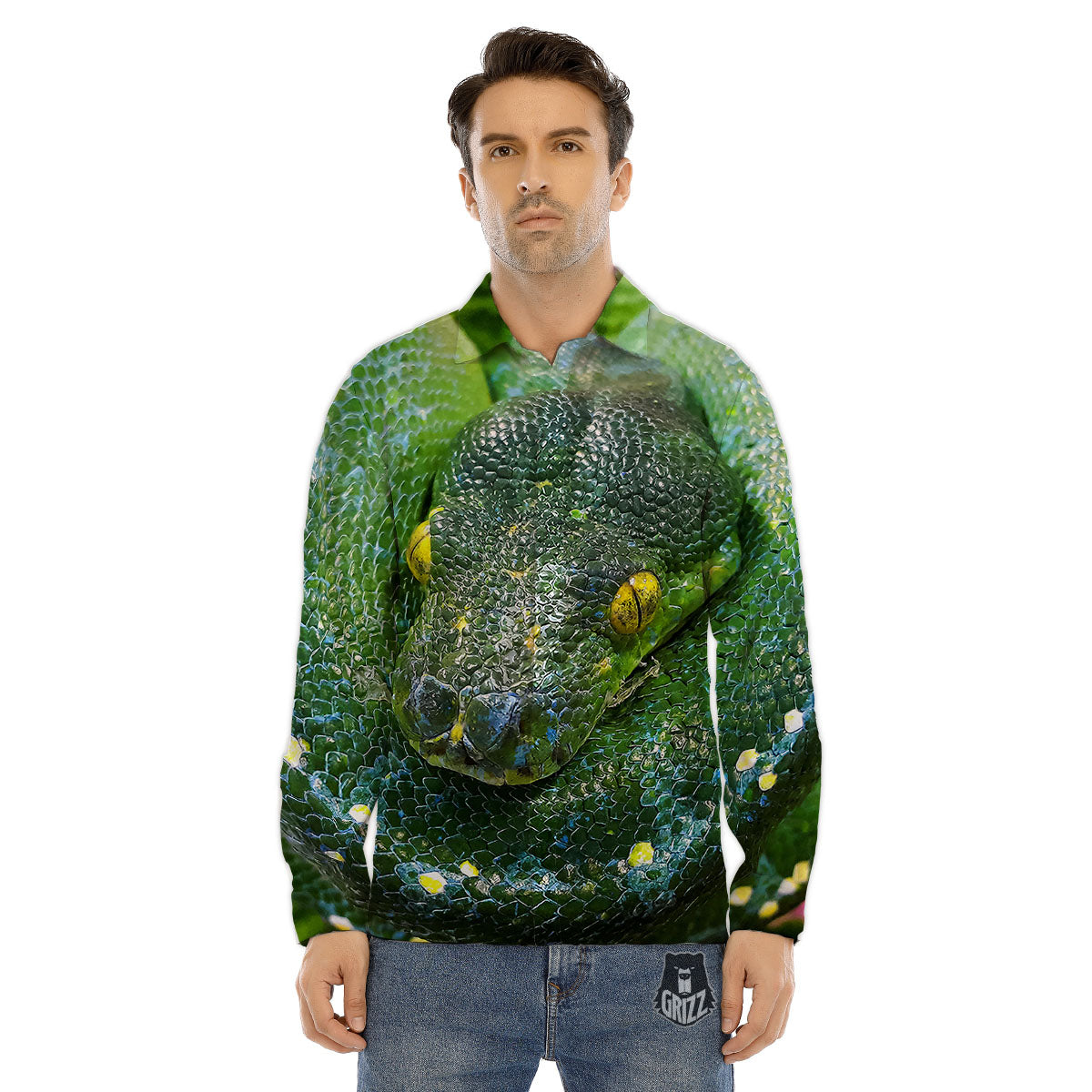 Python Snake Green Reticulated Print Men's Dress Shirts-grizzshop