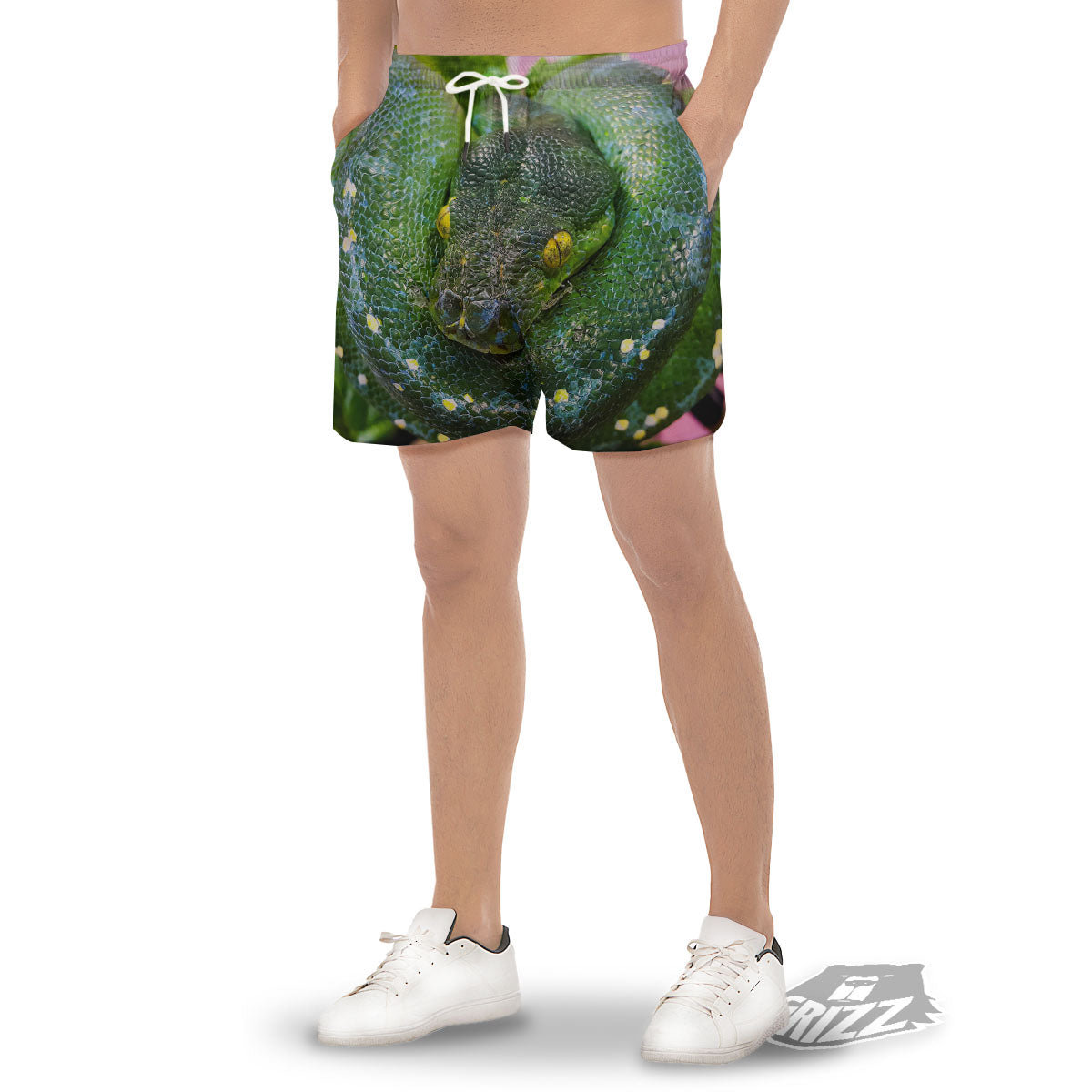 Python Snake Green Reticulated Print Men's Gym Shorts-grizzshop