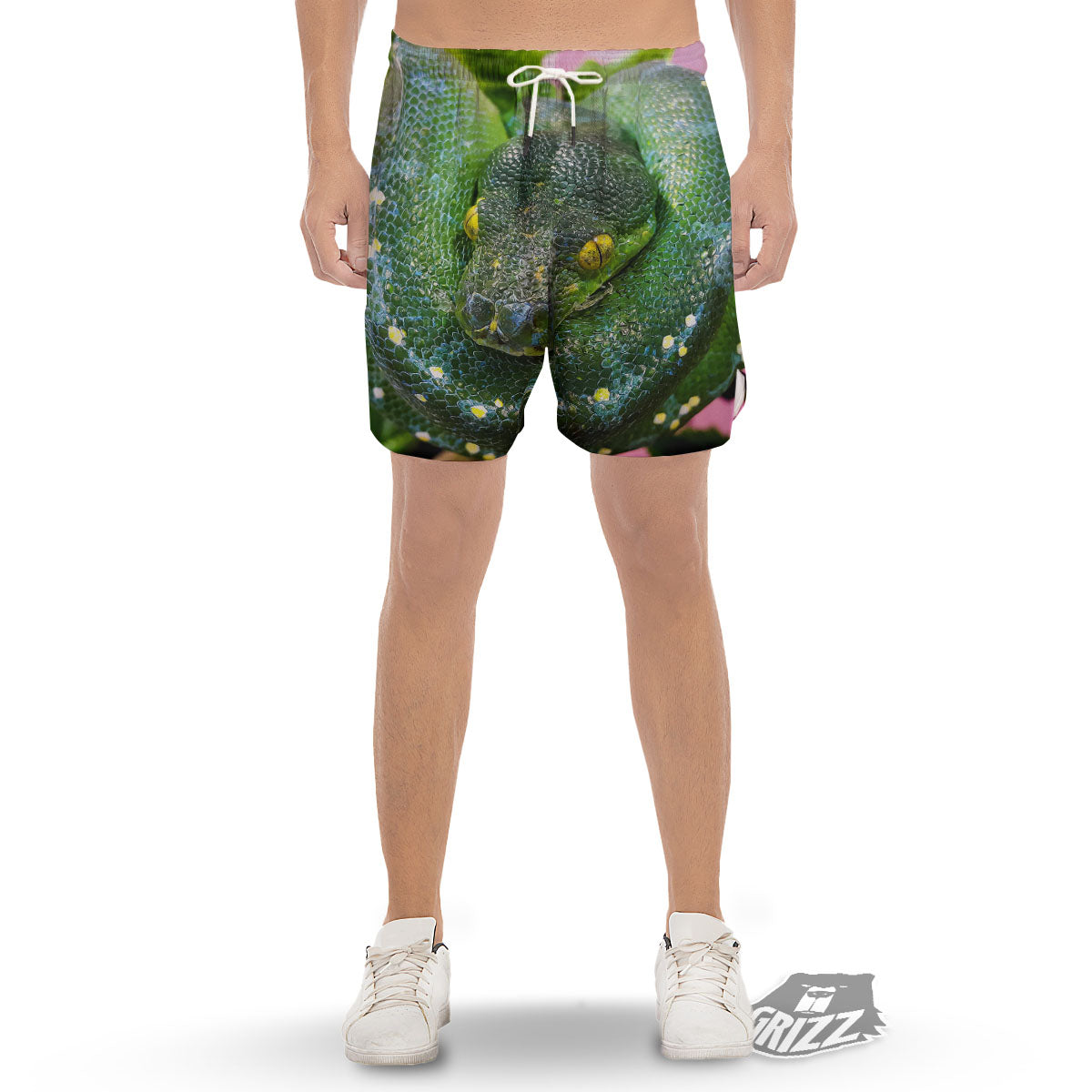 Python Snake Green Reticulated Print Men's Gym Shorts-grizzshop
