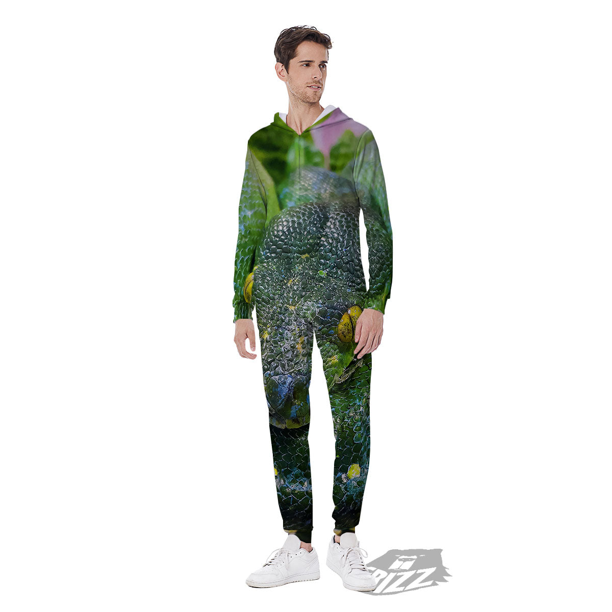 Python Snake Green Reticulated Print Men's Jumpsuit-grizzshop