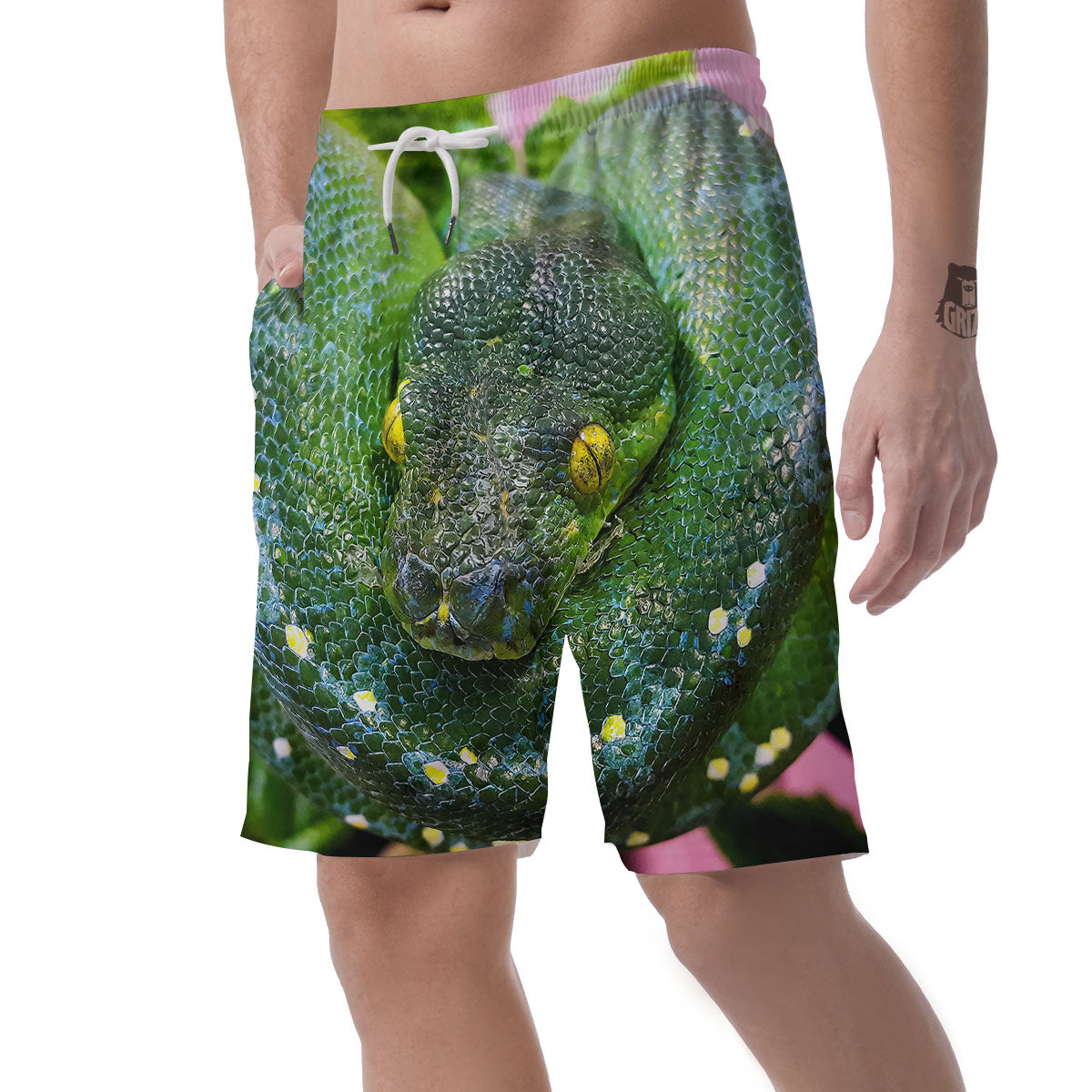 Python Snake Green Reticulated Print Men's Shorts-grizzshop