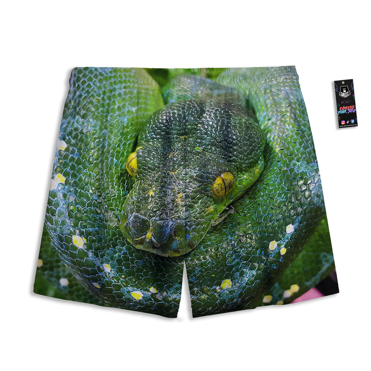 Python Snake Green Reticulated Print Mesh Shorts