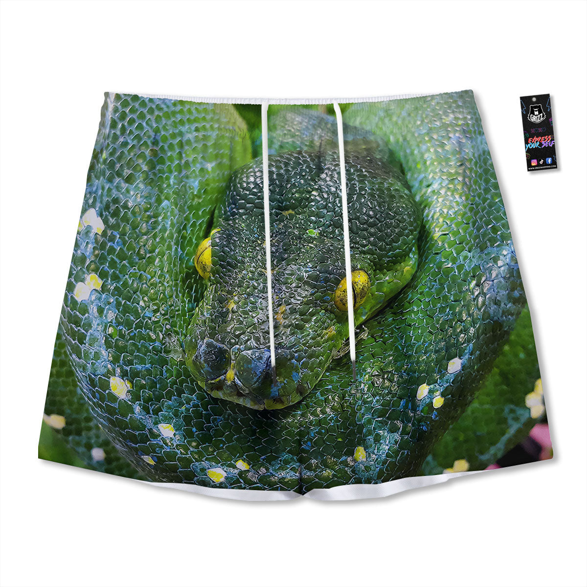 Python Snake Green Reticulated Print Mesh Shorts