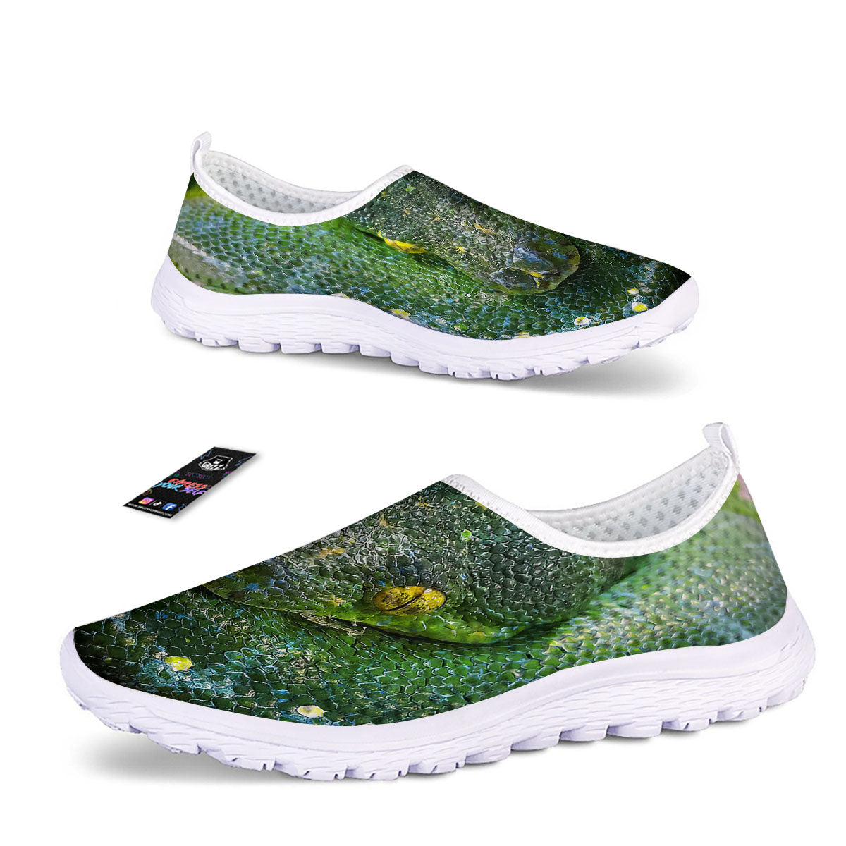 Python Snake Green Reticulated Print Nurse Shoes-grizzshop