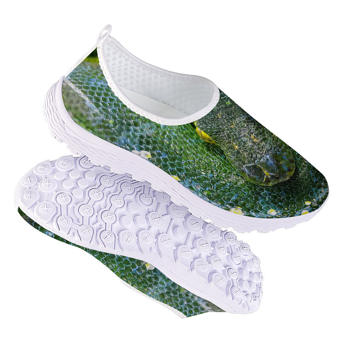 Python Snake Green Reticulated Print Nurse Shoes-grizzshop