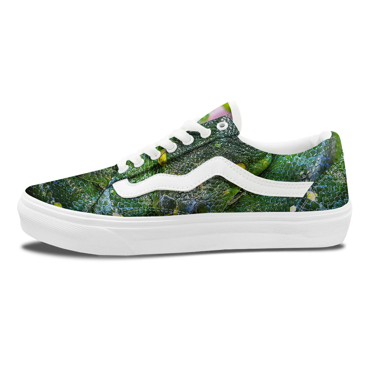 Python Snake Green Reticulated Print Skate Shoes-grizzshop