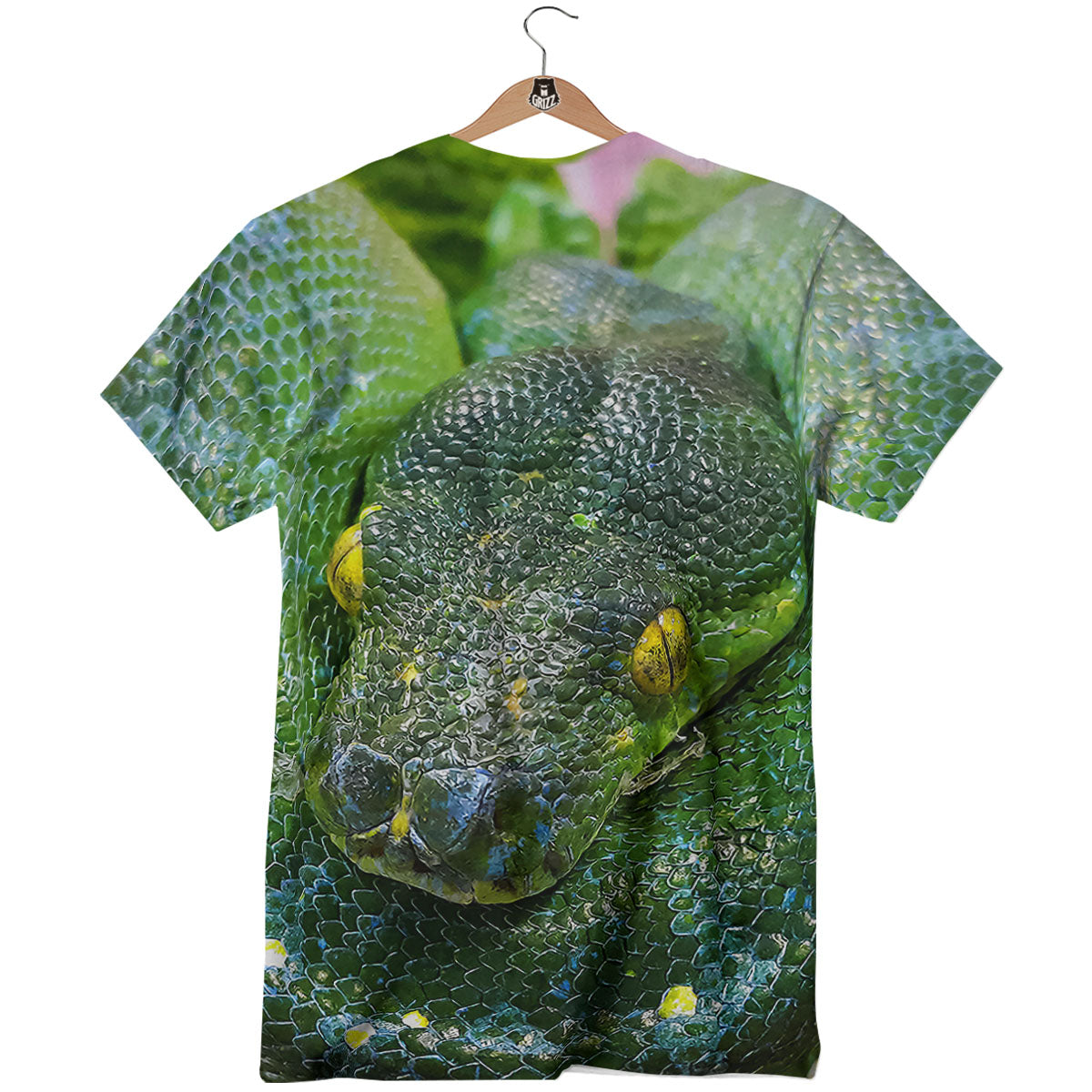 Python Snake Green Reticulated Print T-Shirt-grizzshop