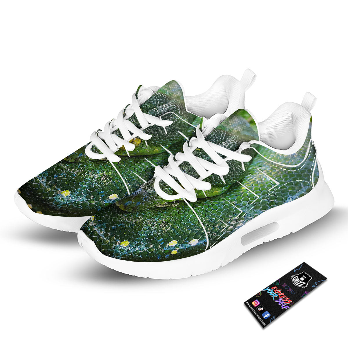 Python Snake Green Reticulated Print Tennis Shoes-grizzshop