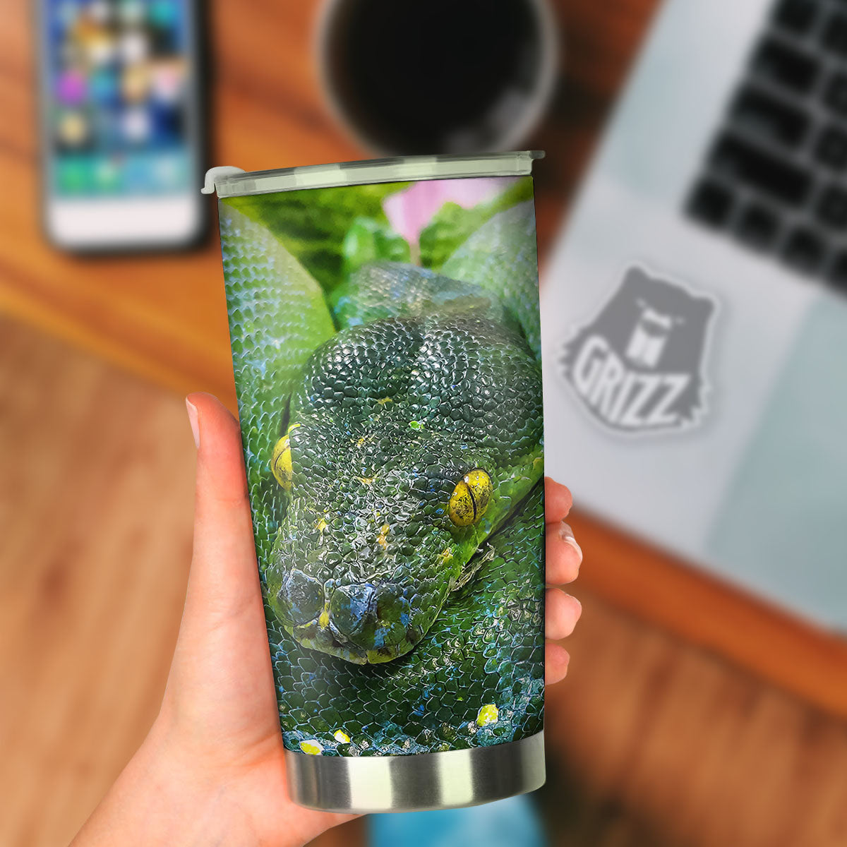 Python Snake Green Reticulated Print Tumbler-grizzshop