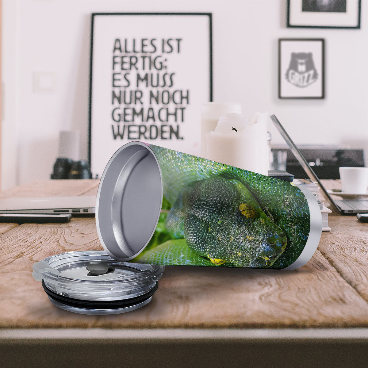 Python Snake Green Reticulated Print Tumbler-grizzshop
