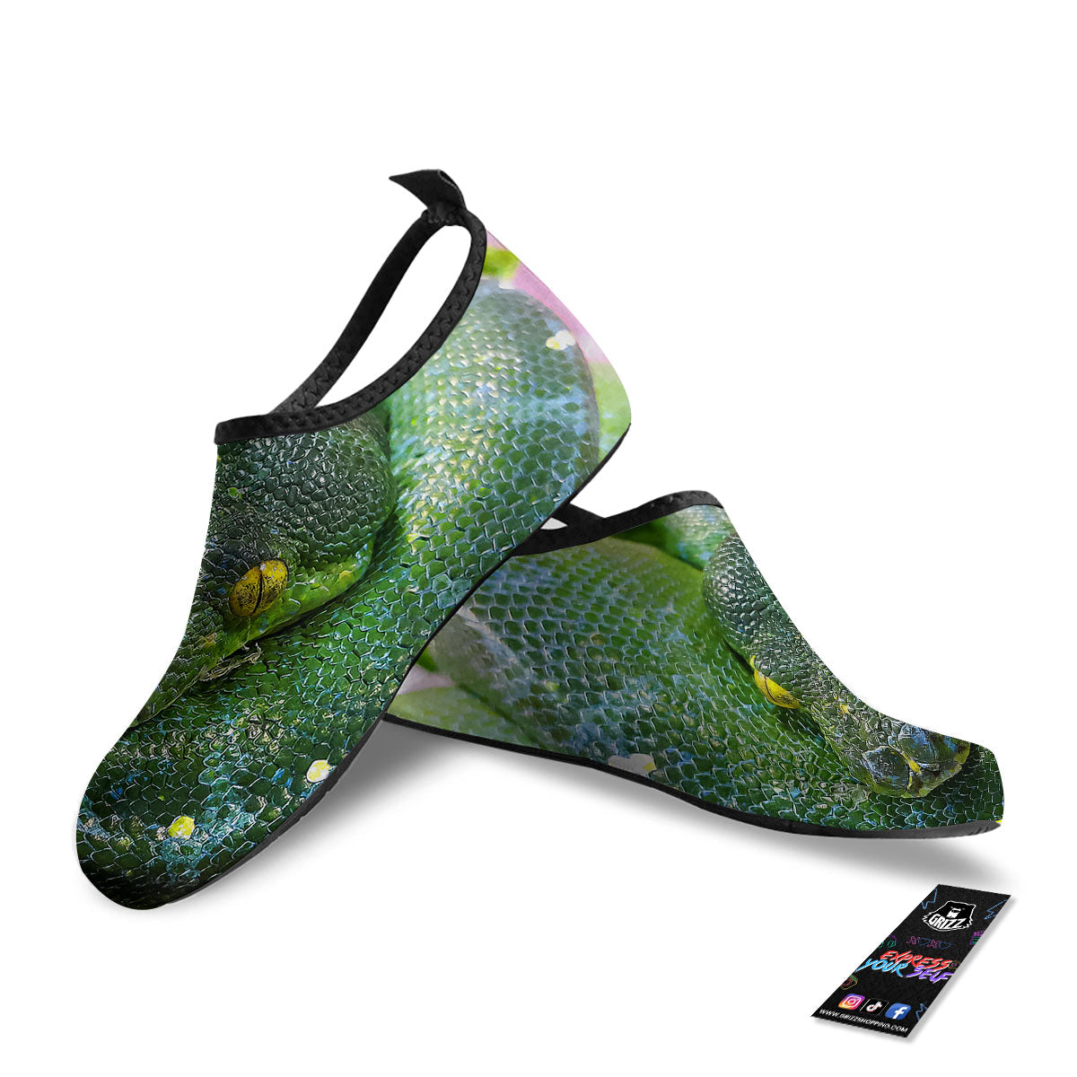 Python Snake Green Reticulated Print Water Shoes-grizzshop