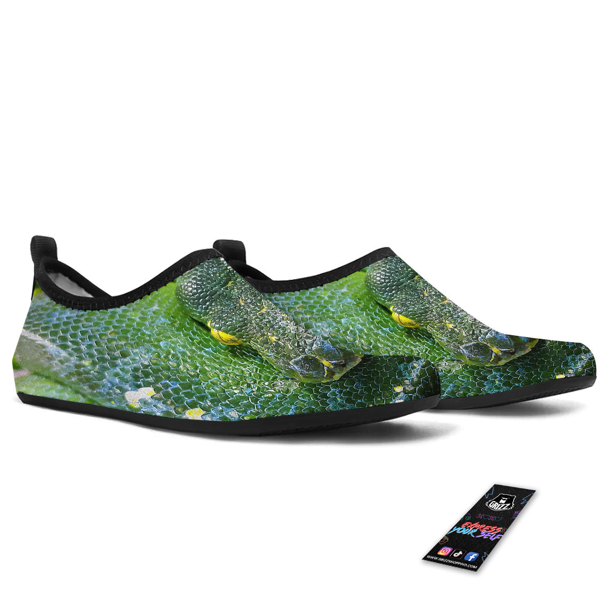 Python Snake Green Reticulated Print Water Shoes-grizzshop
