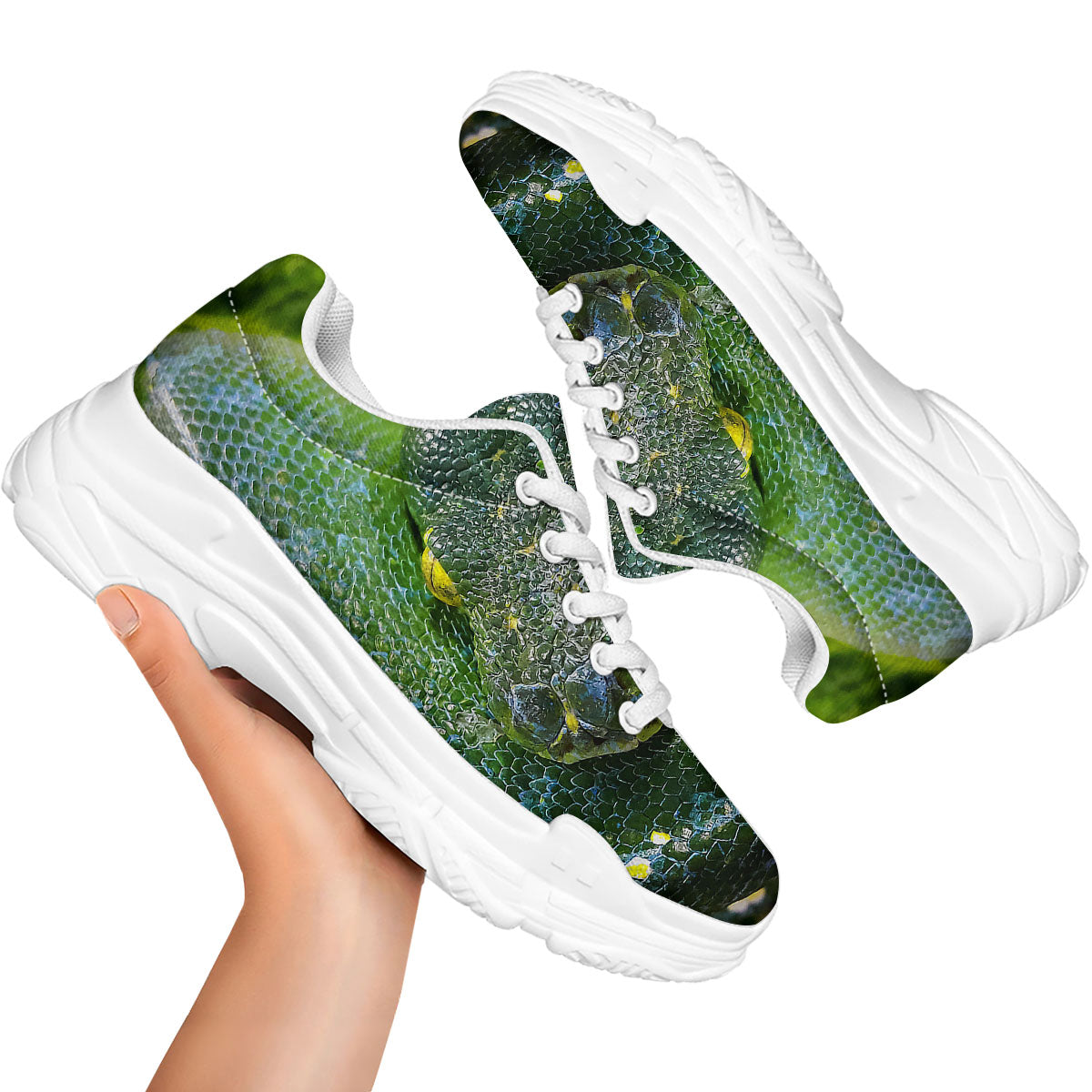 Python Snake Green Reticulated Print White Chunky Shoes-grizzshop