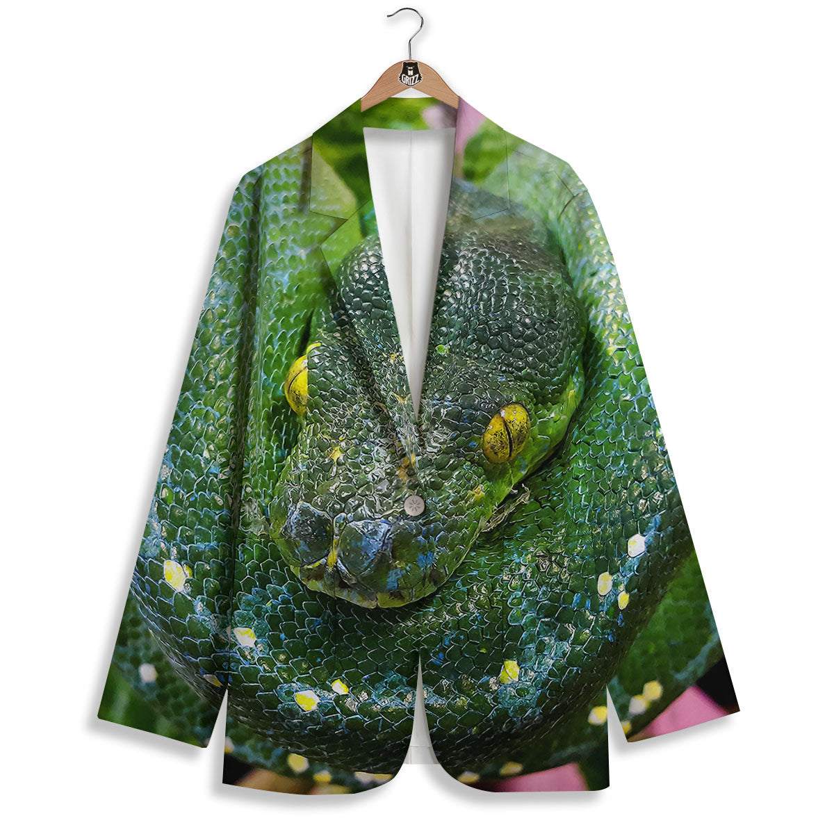 Python Snake Green Reticulated Print Women's Blazer-grizzshop