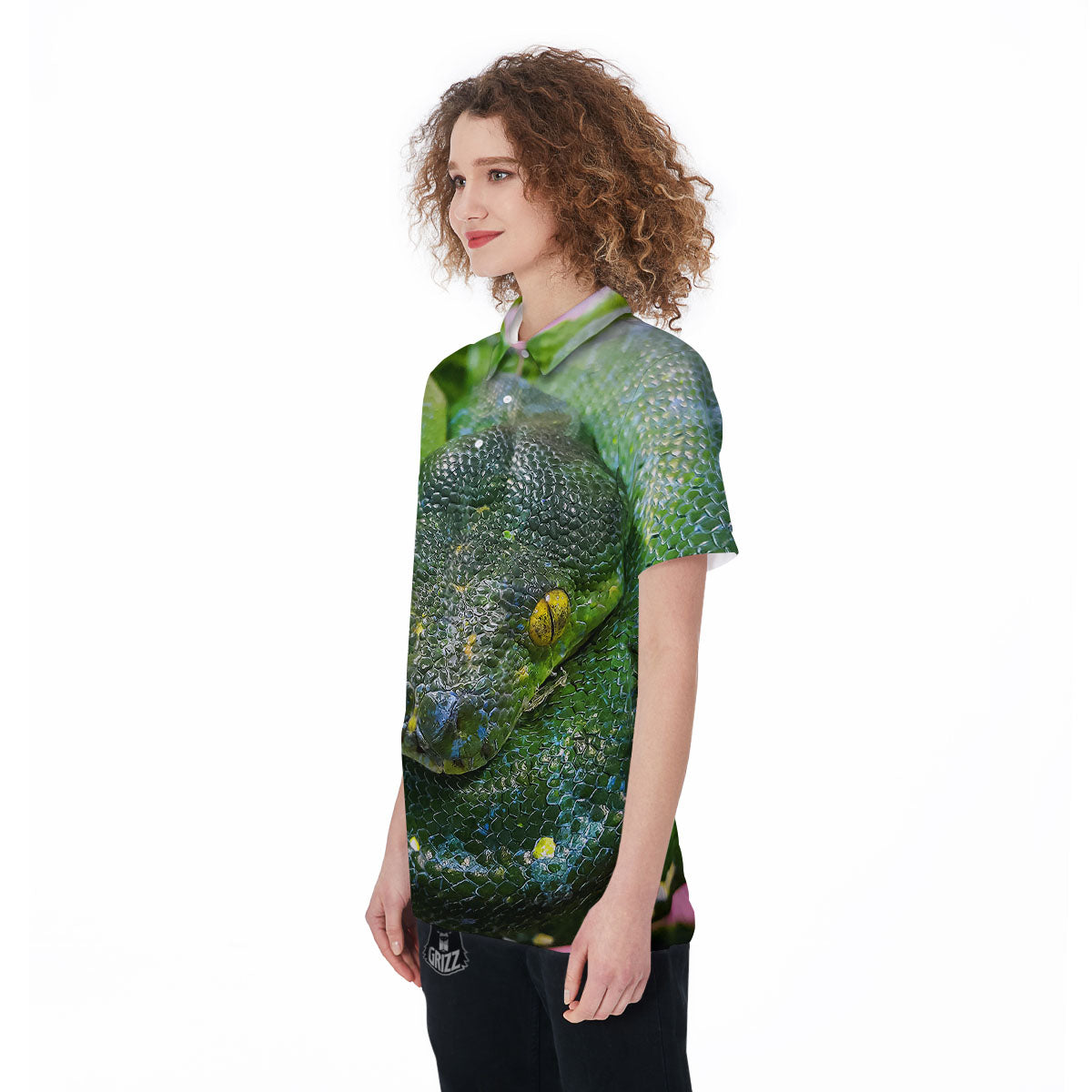 Python Snake Green Reticulated Print Women's Golf Shirts-grizzshop