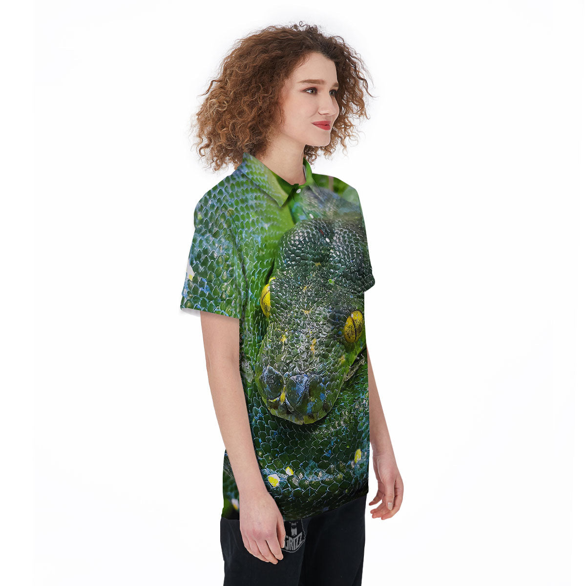 Python Snake Green Reticulated Print Women's Golf Shirts-grizzshop