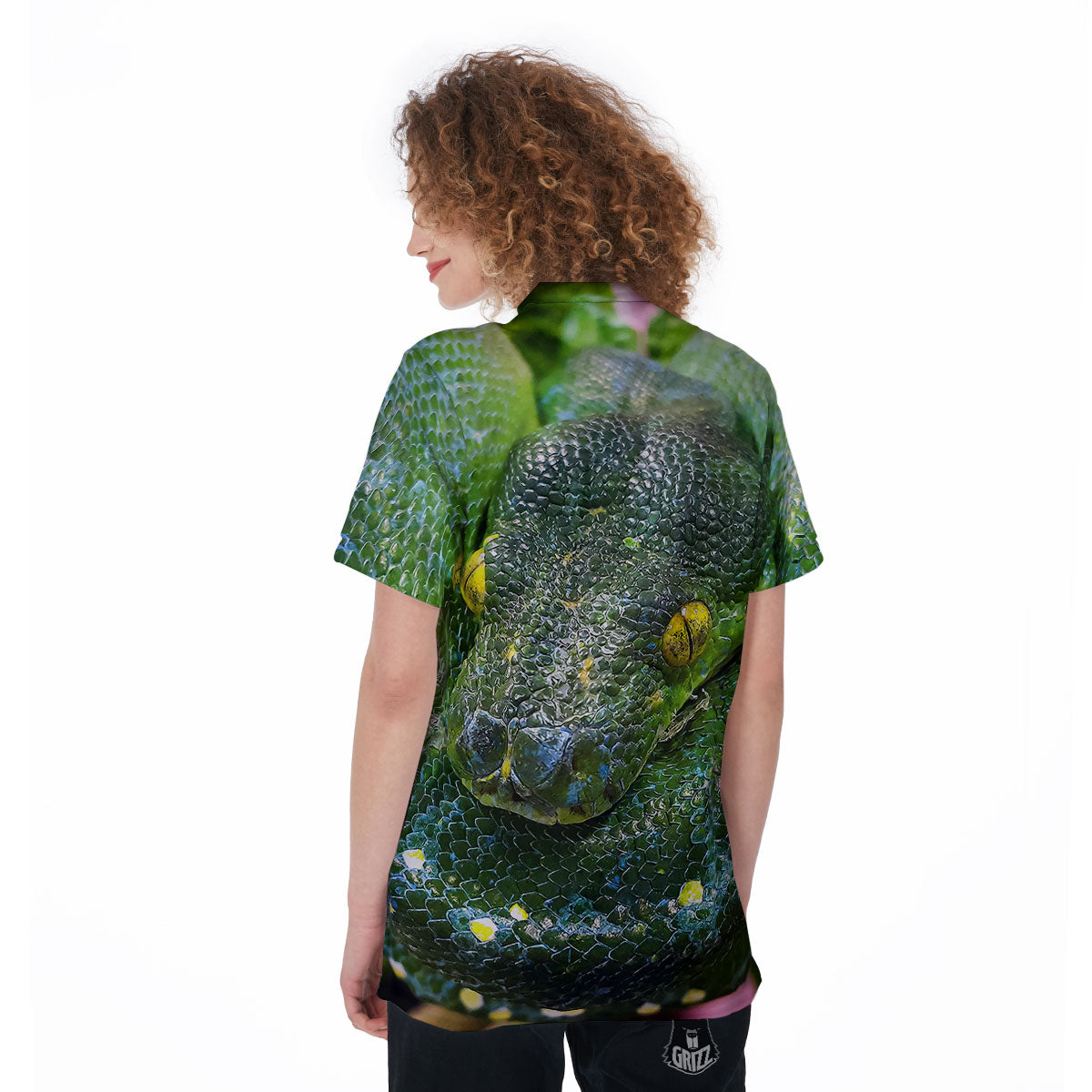 Python Snake Green Reticulated Print Women's Golf Shirts-grizzshop