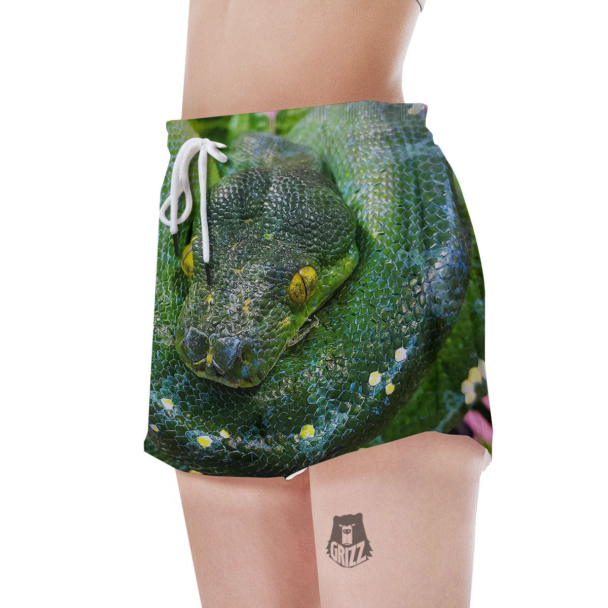 Python Snake Green Reticulated Print Women's Shorts-grizzshop