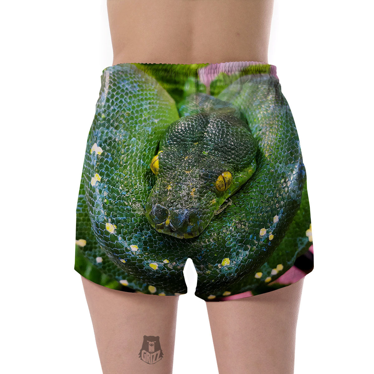 Python Snake Green Reticulated Print Women's Shorts-grizzshop
