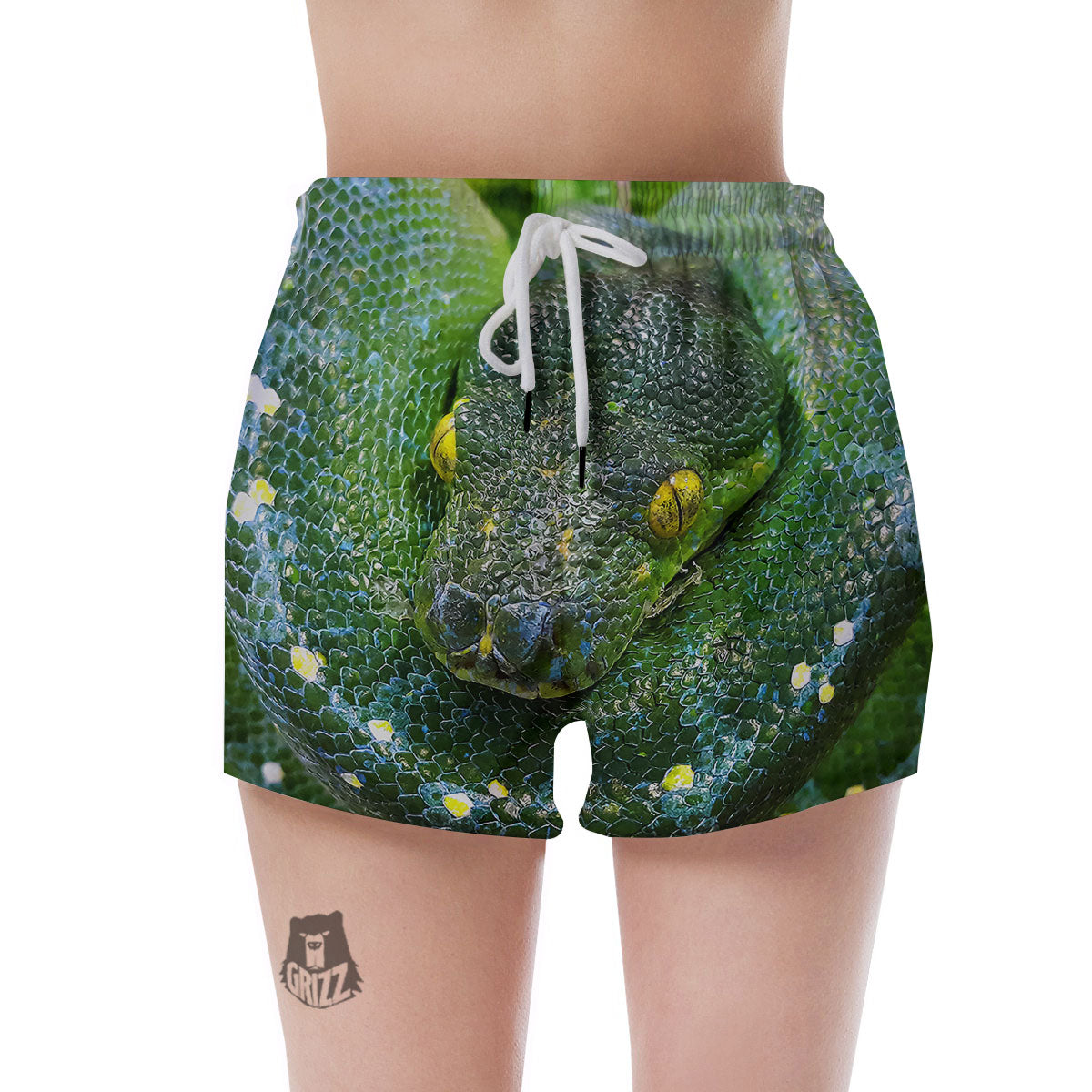 Python Snake Green Reticulated Print Women's Shorts-grizzshop