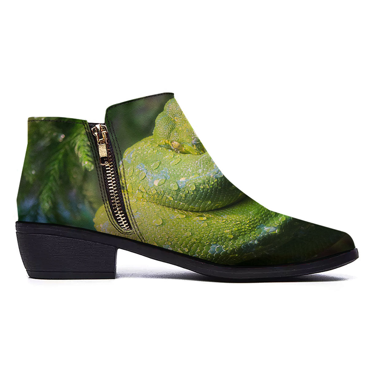 Python Snake Green Tree Print Ankle Boots-grizzshop