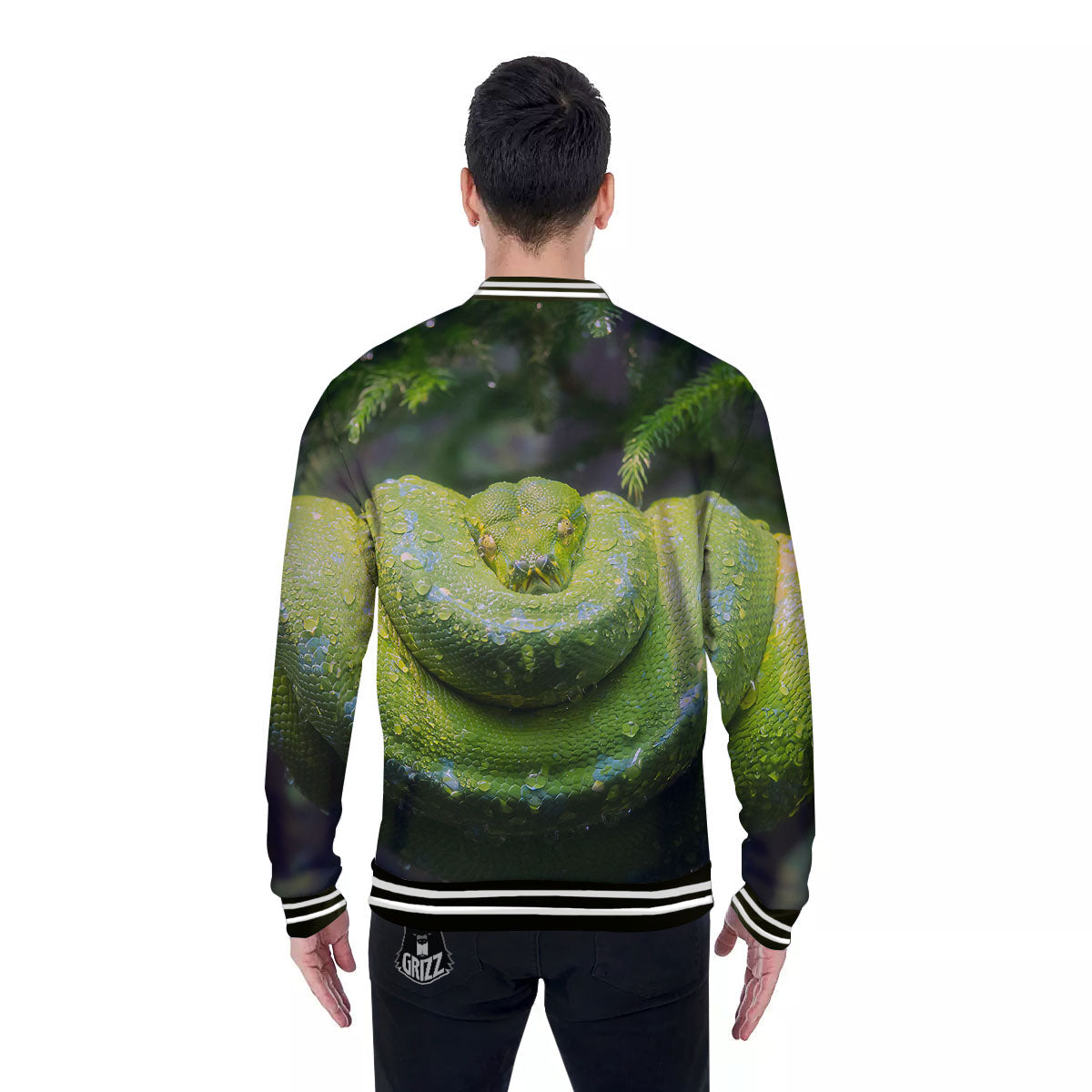 Python Snake Green Tree Print Baseball Jacket-grizzshop