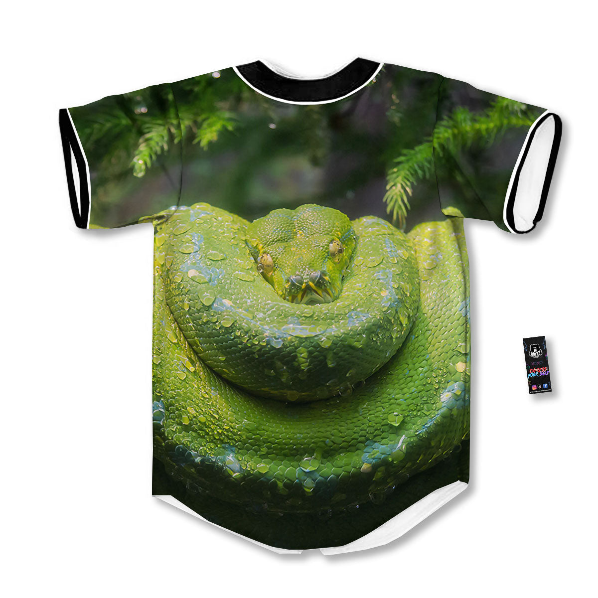 Python Snake Green Tree Print Baseball Jersey-grizzshop
