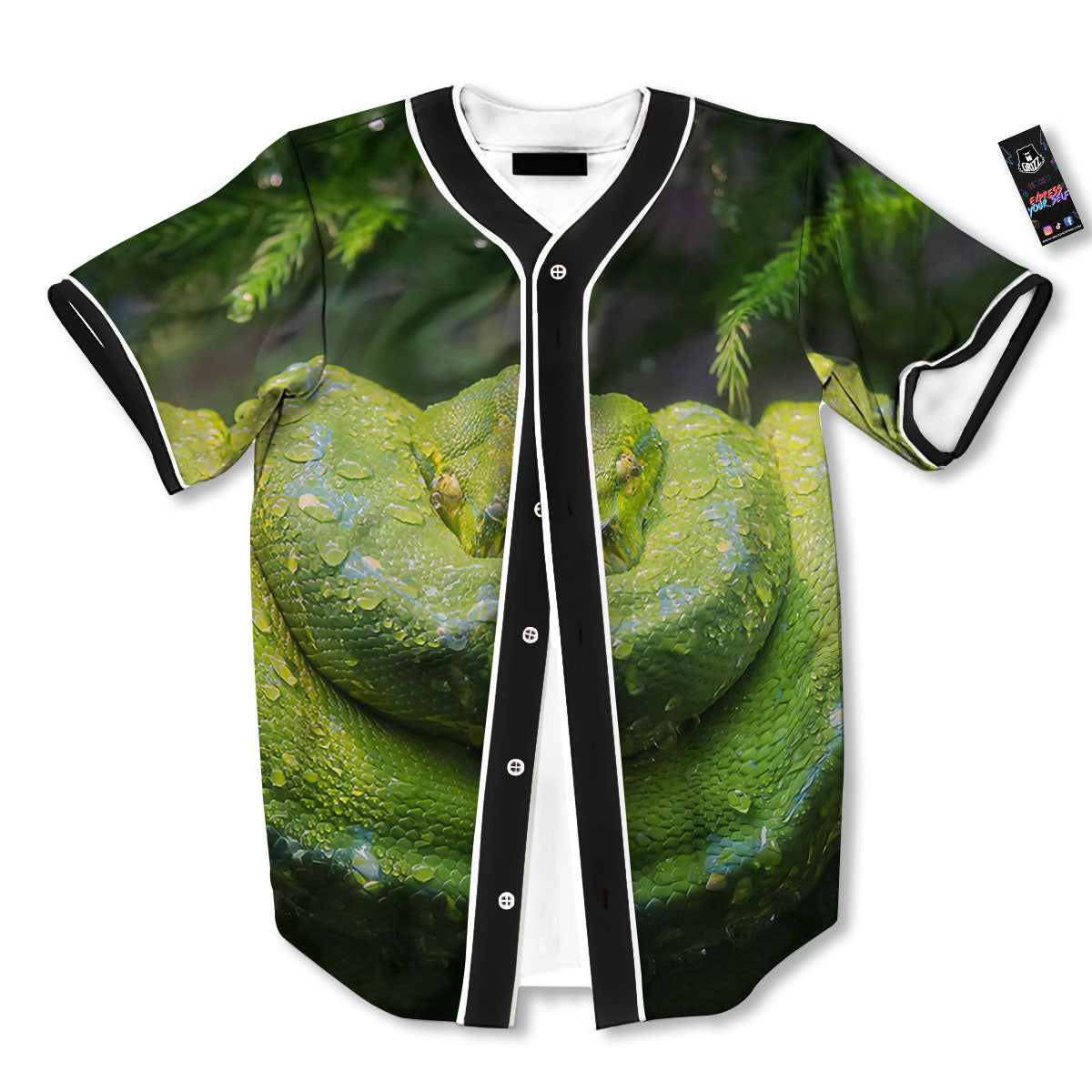 Python Snake Green Tree Print Baseball Jersey-grizzshop