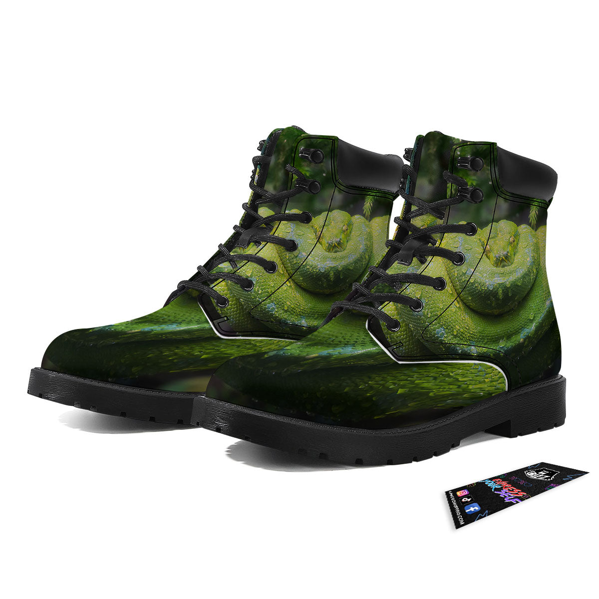 Python Snake Green Tree Print Boots-grizzshop