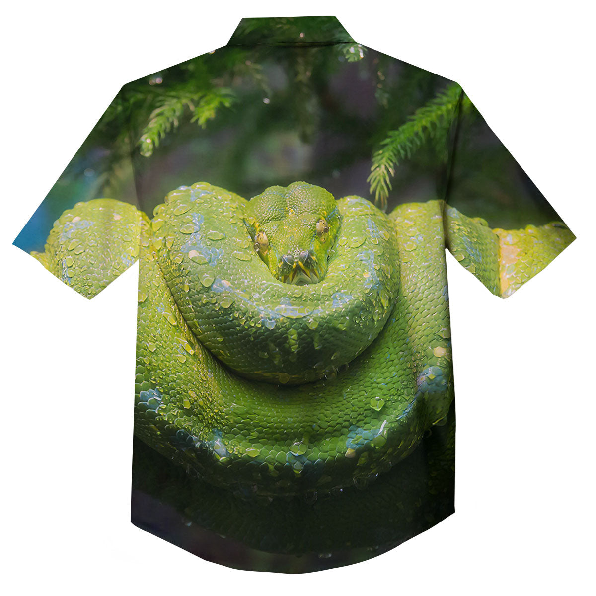 Python Snake Green Tree Print Button Up Shirt-grizzshop