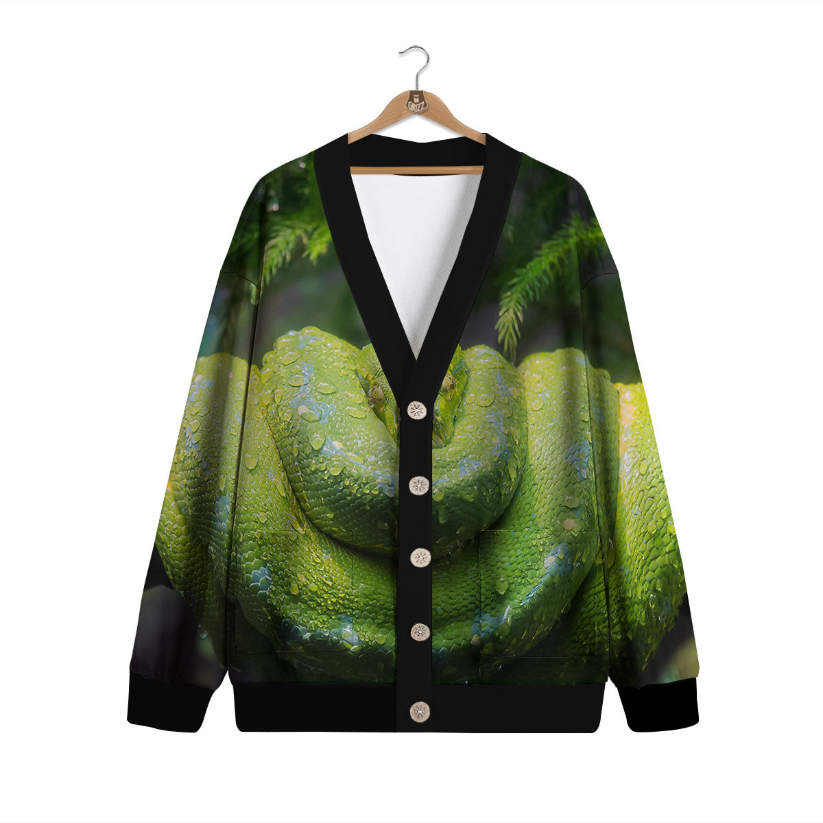 Python Snake Green Tree Print Cardigan-grizzshop