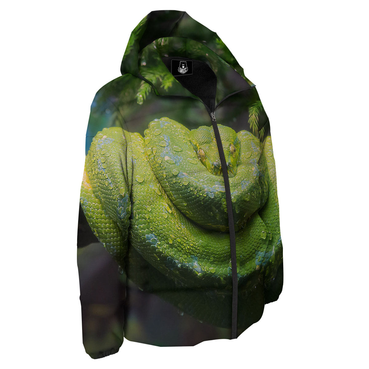 Python Snake Green Tree Print Down Jacket-grizzshop