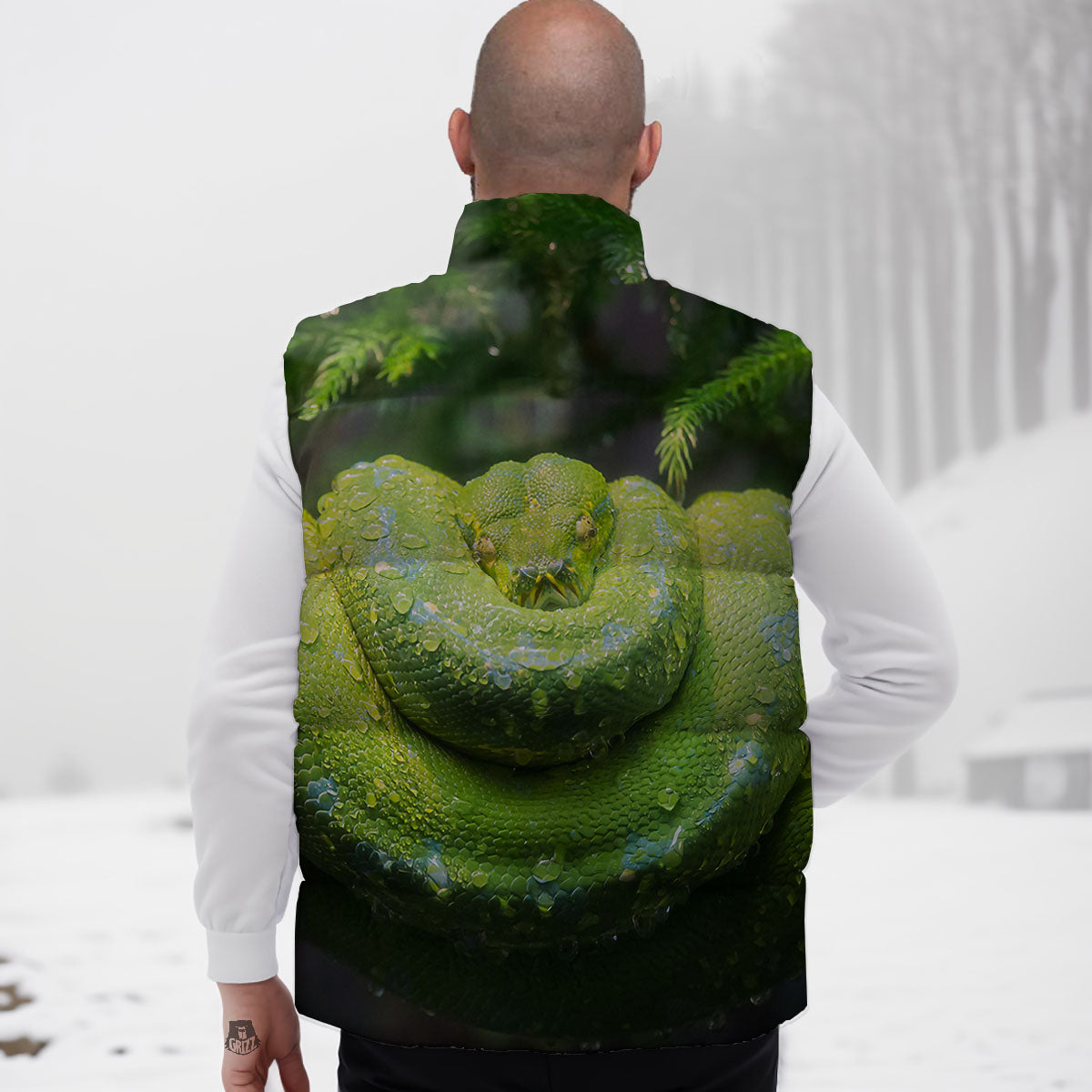 Python Snake Green Tree Print Down Vest