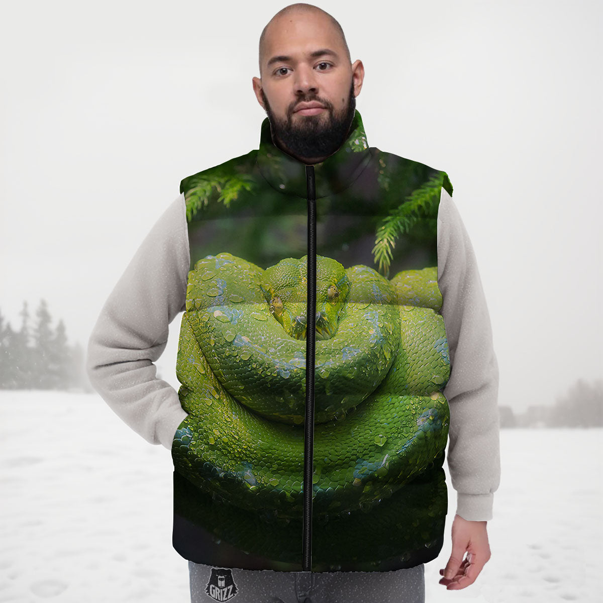 Python Snake Green Tree Print Down Vest