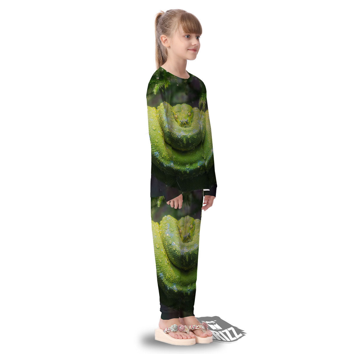 Python Snake Green Tree Print Kid's Pajamas-grizzshop