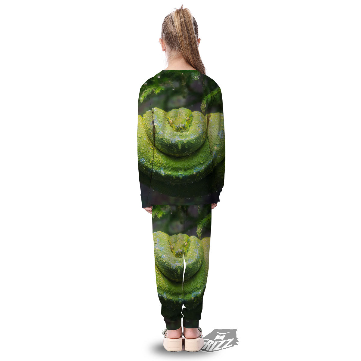 Python Snake Green Tree Print Kid's Pajamas-grizzshop