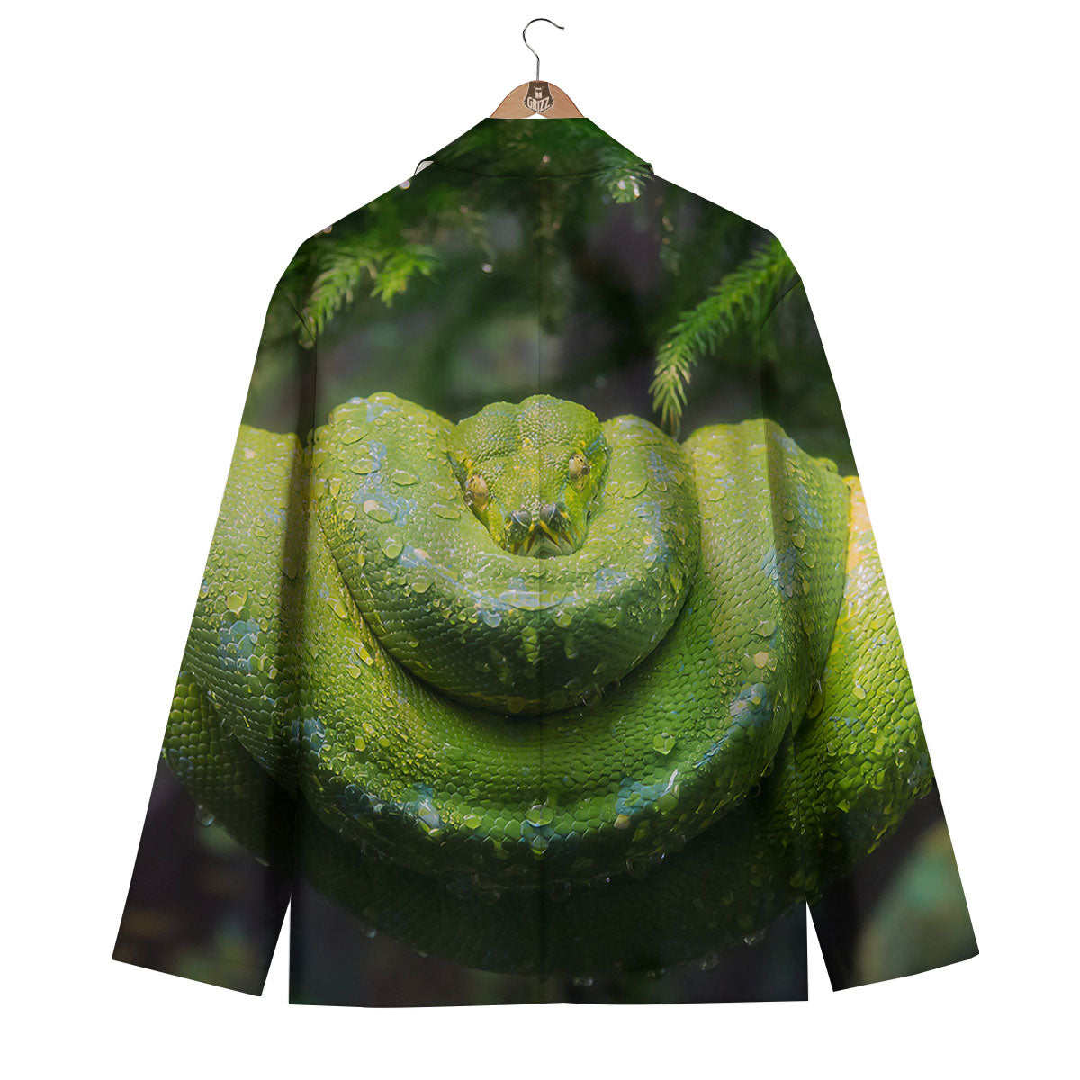 Python Snake Green Tree Print Men's Blazer-grizzshop